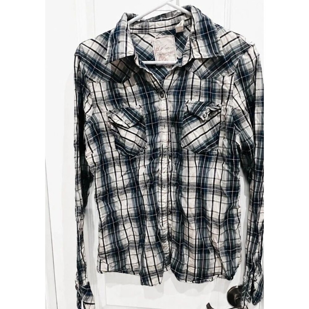Girl Krazy Women’s Size 2 Blue & White Plaid Western Button-Up Shirt
